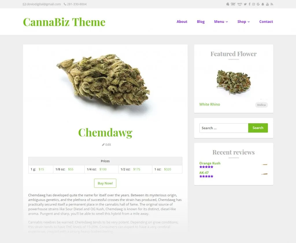 CannaBiz WordPress theme - WP Dispensary menu item display
