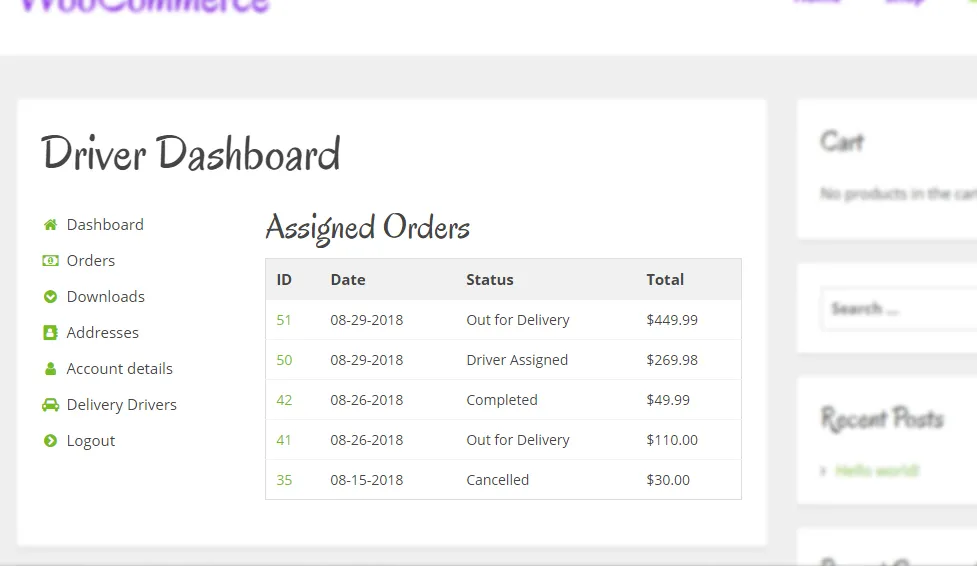 Assigned Orders - Driver Dashboard - Delivery Drivers for WooCommerce