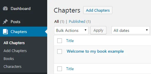 Chapters for Authors dashboard screenshot