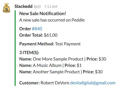 Slackedd Bot output in Slack